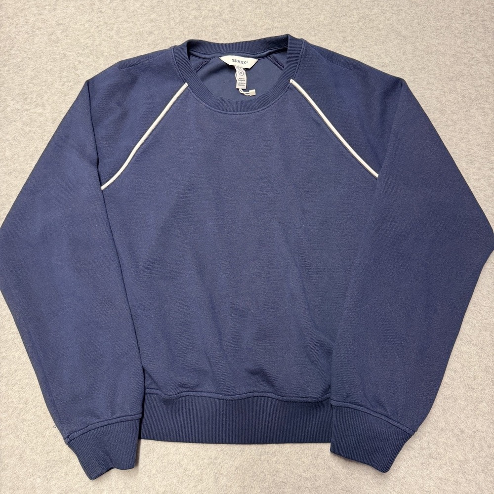 SPANX Airessentials Pique Long Sleeve Crewneck Sweater Womens M Blue Pullover